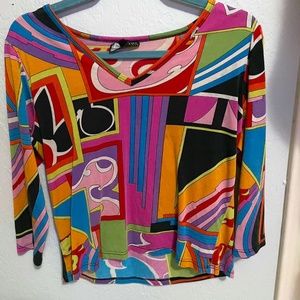 Colorful eccentric geometric long sleeve top
